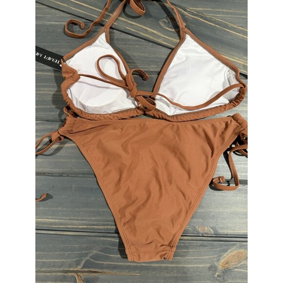 Tempt Me Womens Two-Piece Triangle Bikini Swimsuit Medium Brown Adjustable - Picture 2 of 7